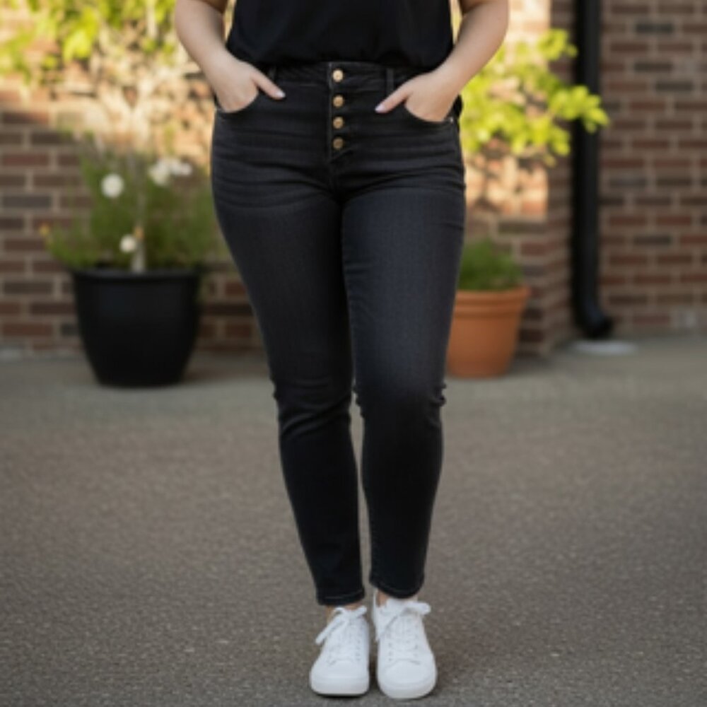 Judy Blue Black Button Fly Jeans 3X High Rise Stretch Denim